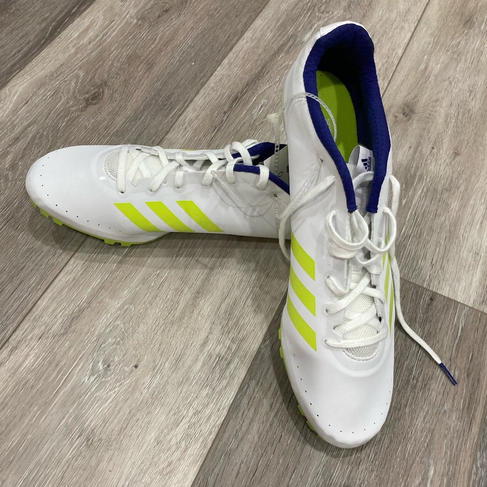 NWT Adidas Sprinstar Track Shoes White, Neon Green, and Blue Size 11.5 Spikes